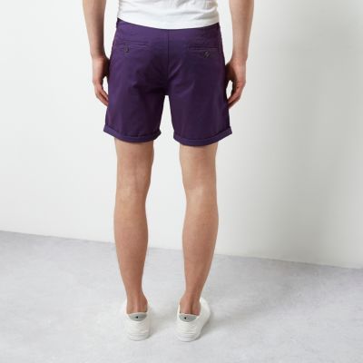 Purple slim fit turn up shorts
